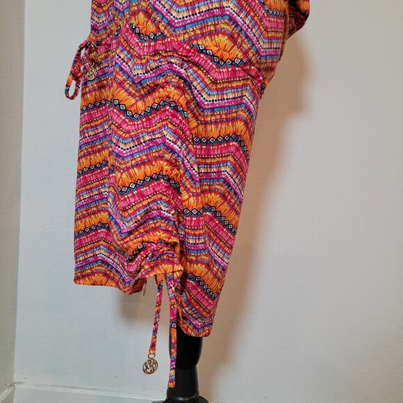 Luli Fama V-Neck Racerback Swim Cover-Up Dress Multi Color Pattern Cinch Resort - Picture 9 of 14